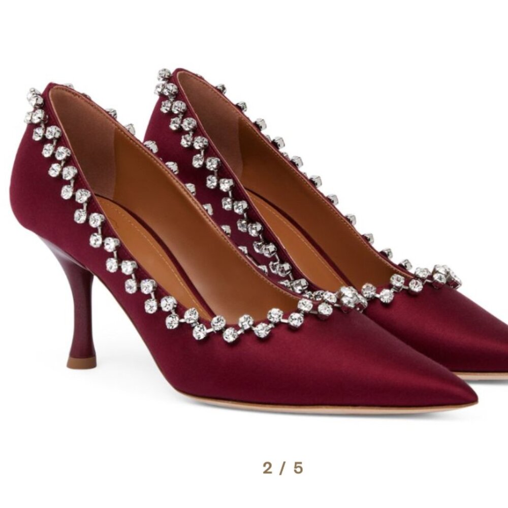 NIB Malone Souliers Red Satin Gael Embellished Pumps 70 size 10 US/ 40 EU